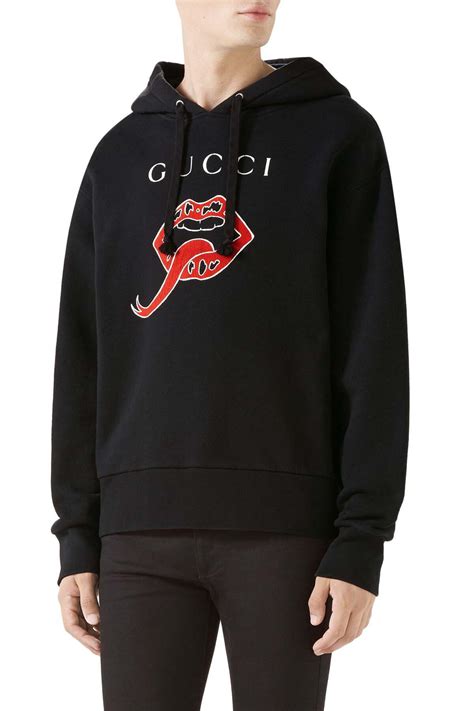 gucci black sweater with lips|black Gucci hoodie.